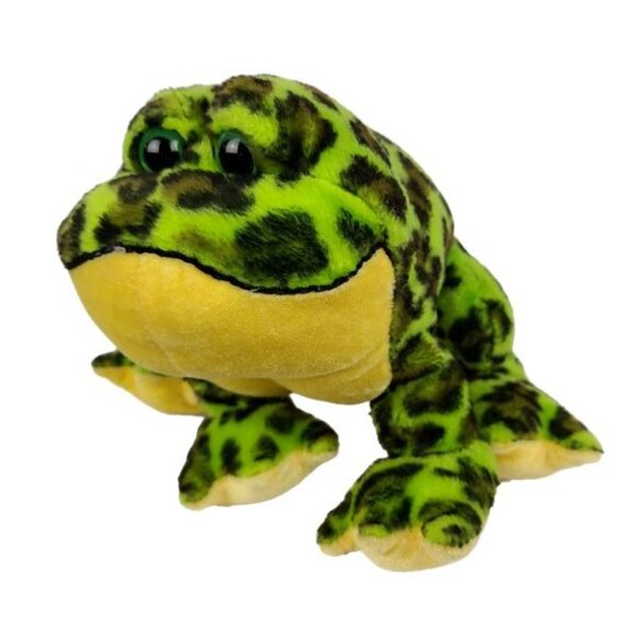Ganz Webkinz Bullfrog 9 in Plush Frog Green Black Spotted Stuffed Animal NO CODE - Picture 1 of 9